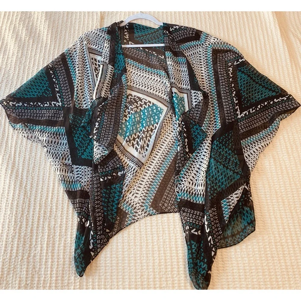 Women's Boho One Size Fits All Swim Suit Cover,‎ Light Weight, Teal Black White